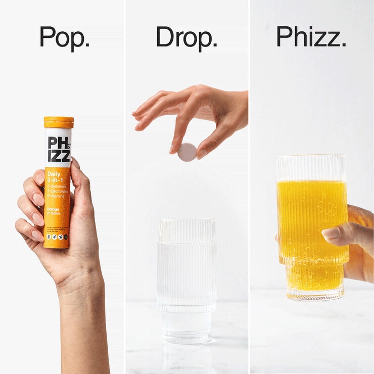 information on Phizz effervescent electrolytes in orange