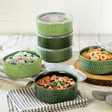 Signature Stoneware Bowls with Lids in Green, 6 Pack