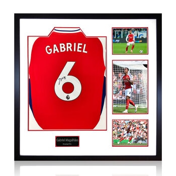 Gabriel Magalhães Arsenal 24/25 Signed Framed Shirt, including 3 Photos