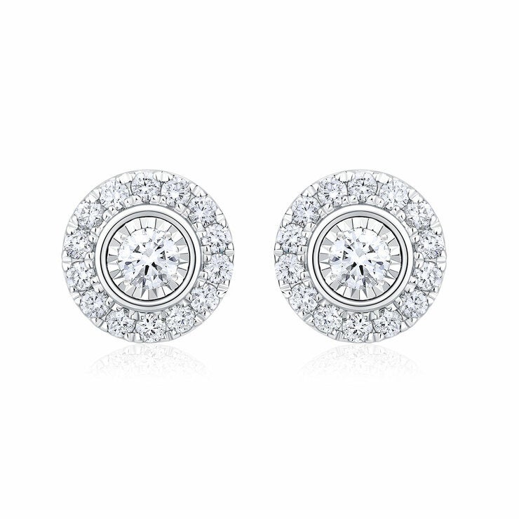 0.22ctw Round Brilliant Cut Diamond Halo Earrings, 14ct White Gold