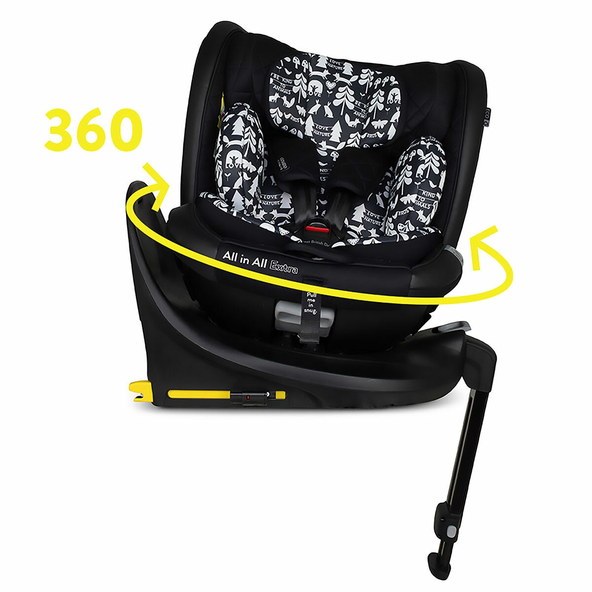 Studio image showing how the carseat has 360-degree rotation