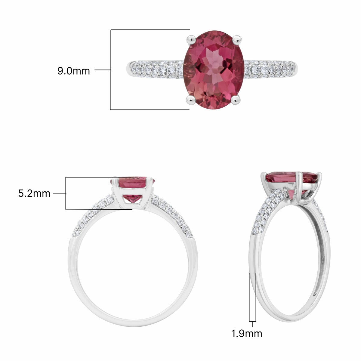 Oval Pink Tourmaline & 0.251ctw Diamond Ring, 18ct White Gold