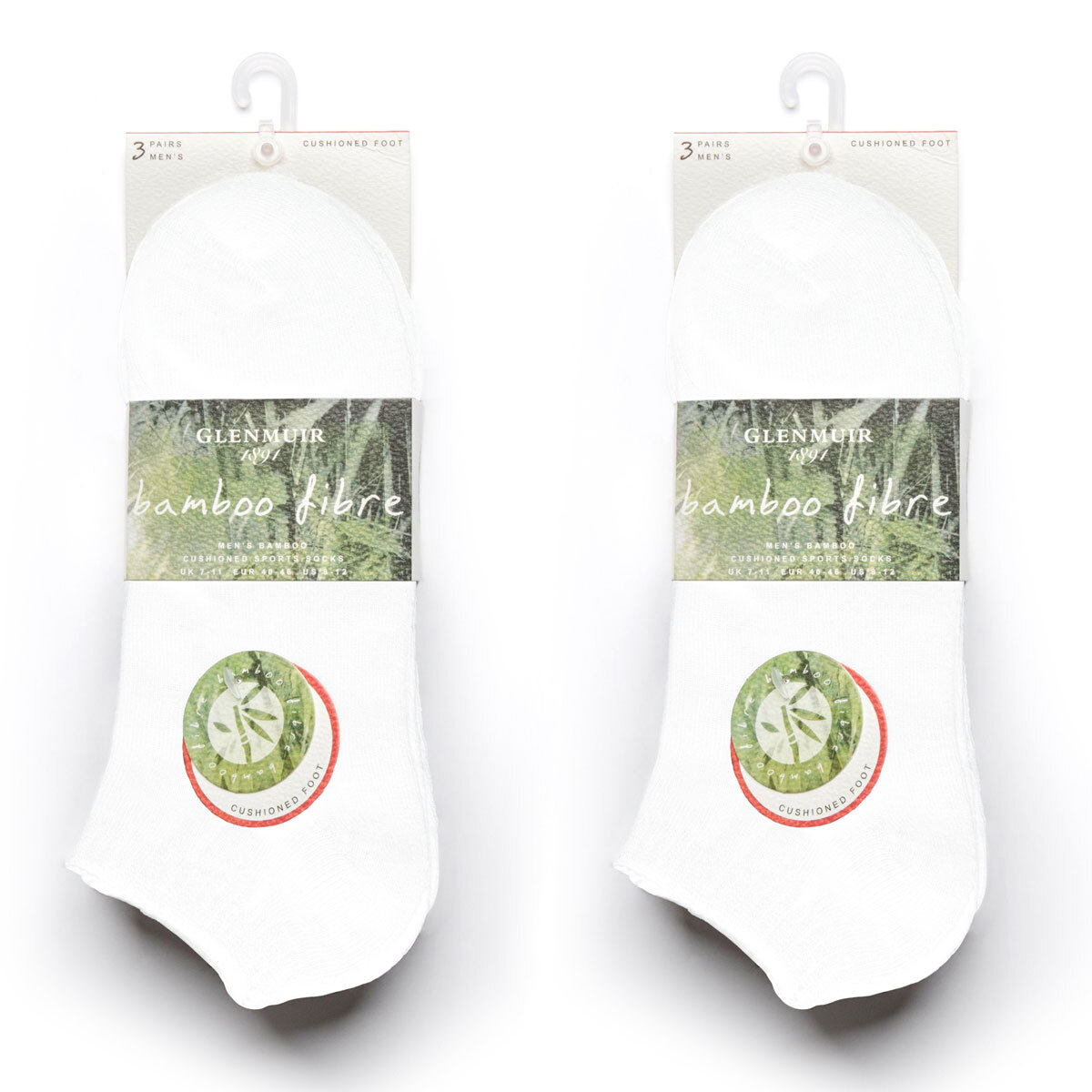 Glenmuir Men's Bamboo Cushioned Trainer Socks, 2 x 3 Pack