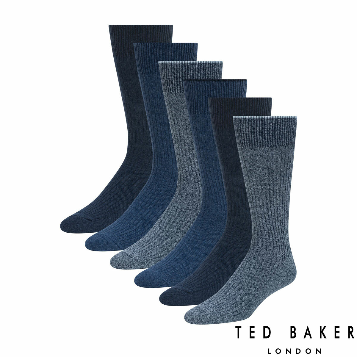 Ted Baker Men's Ribbed Sock 6 Pack in Navy