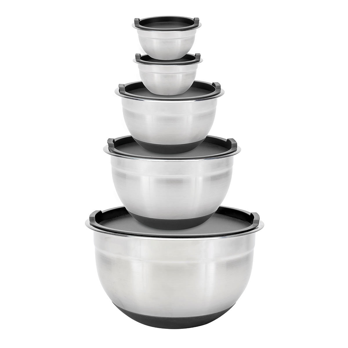 Kirkland Signature Stainless Steel Mixing Bowls, 5 Piece Set with Lids