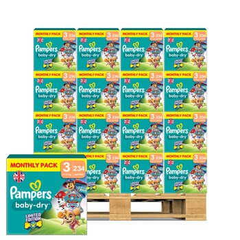 Pampers Paw Patrol Baby Dry Nappies Size 3, 32 x 234 Pack