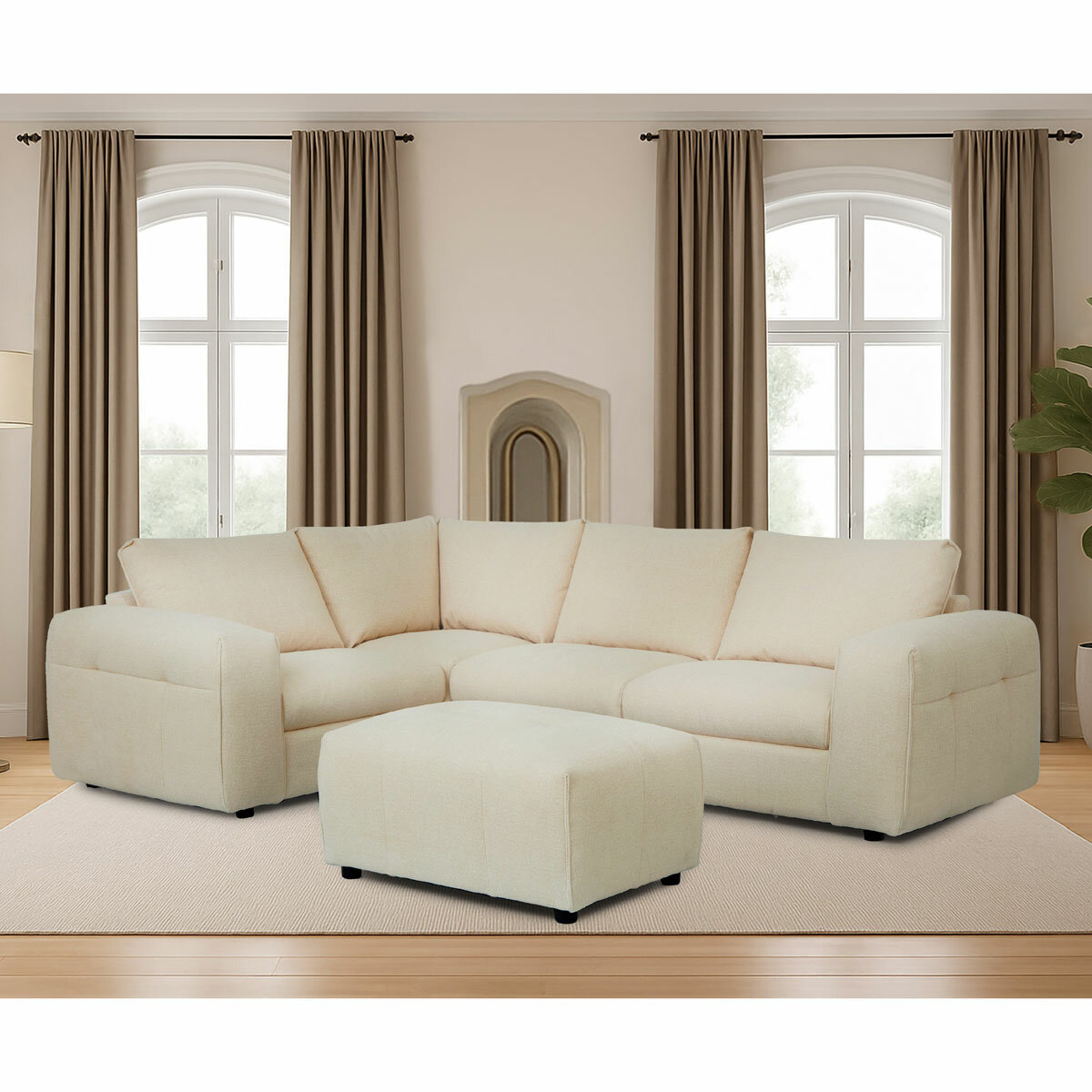 Harper Cream 5 Piece Modular Fabric Sofa with Ottoman