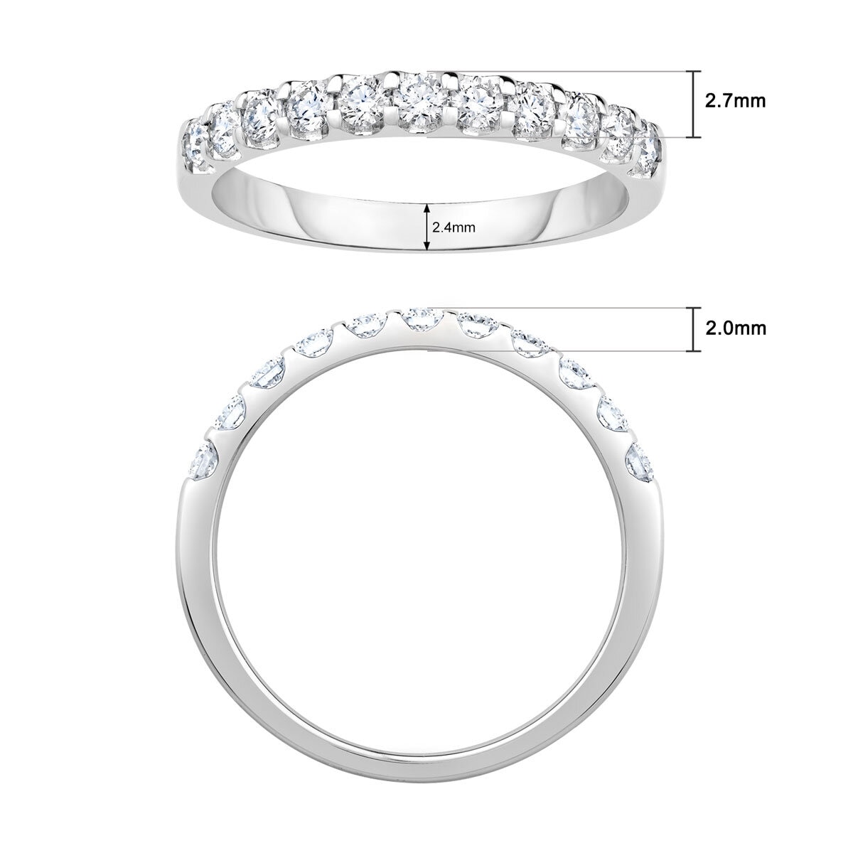 0.50ctw Round Brilliant Cut Diamond Half Eternity Ring, 18ct White Gold