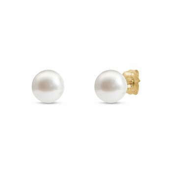 7-7.5mm Cultured Freshwater White Pearl Earrings, 14ct Yellow Gold