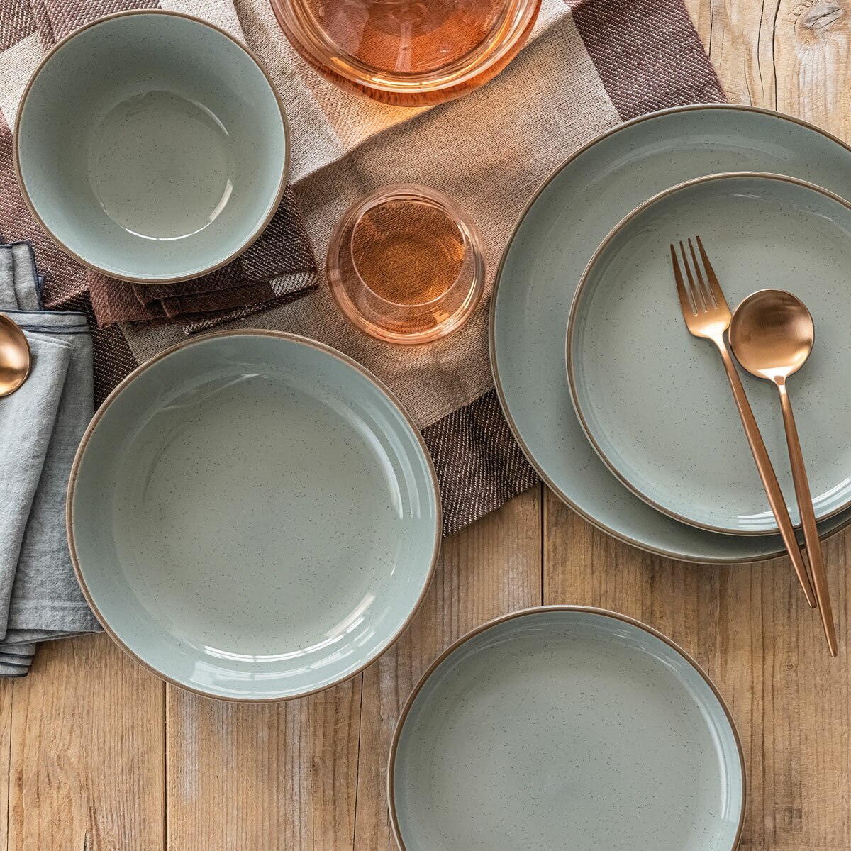 Over & Back Stoneware Dinnerware Set, 16 Piece in Sage Green Over & Back Stoneware Dinnerware Set, 16 Piece in Sage Green