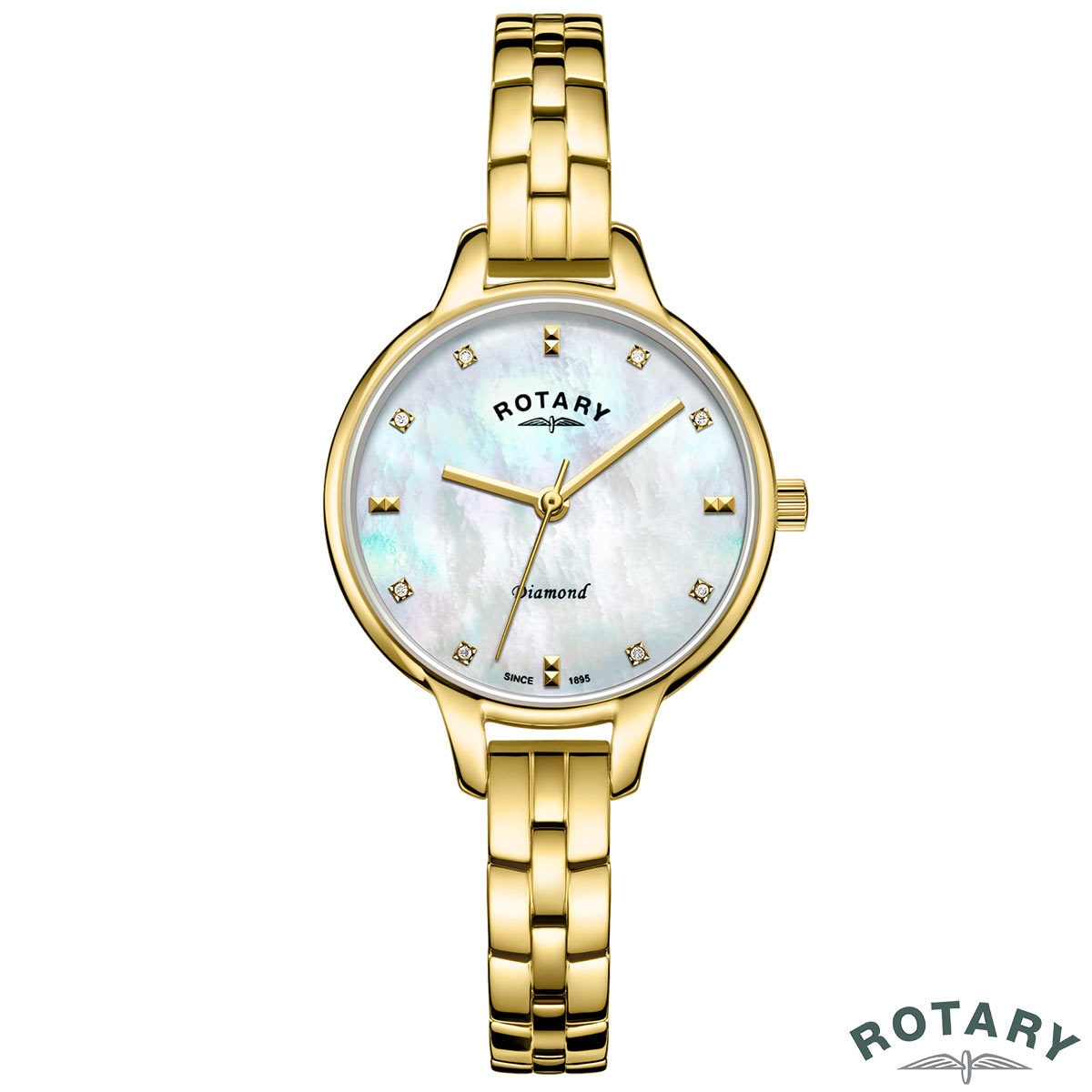 Rotary Ladies Gold Plated Bracelet Watch with Diamond Accents LB00106