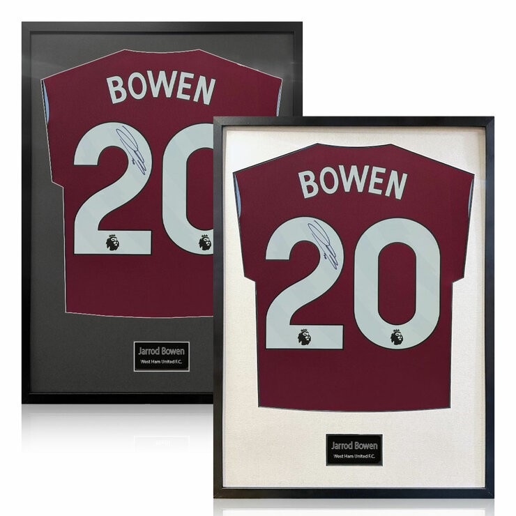Jarrod Bowen Signed Framed West Ham United Football Shirt in 2 Options Jarrod Bowen Signed Framed West Ham United Football Shirt in 2 Options