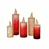 Glass LED Candles In Red - Set Of 5