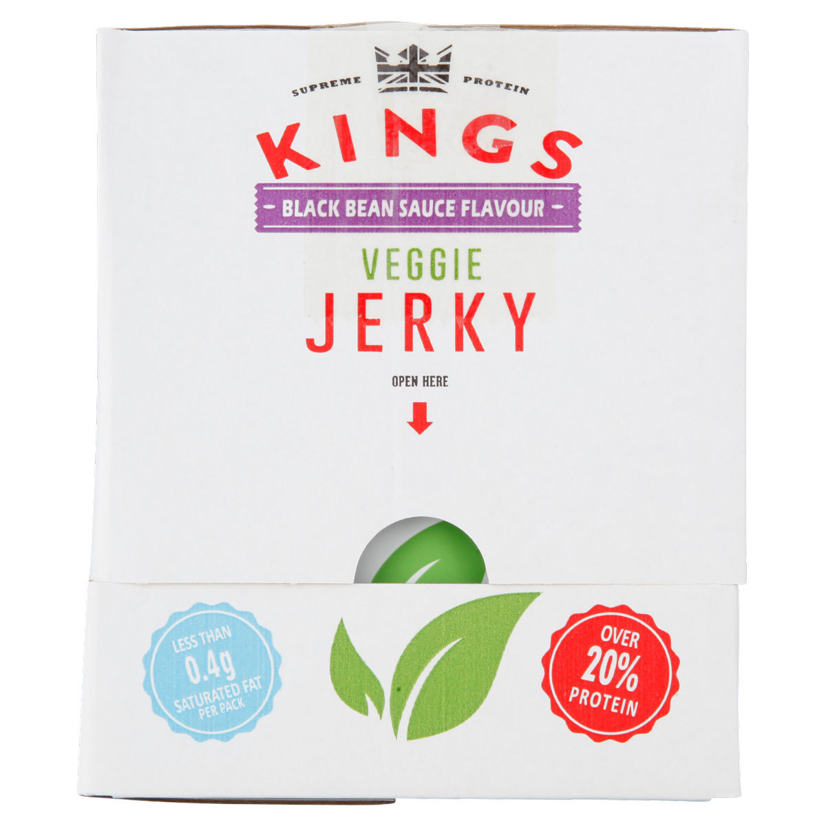 front on shot of box of veggie jerky with closed lid