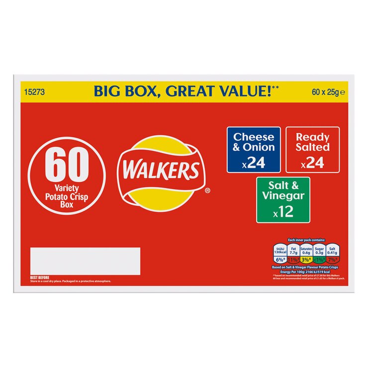 Walkers Variety Box, 60 x 25g Costco UK
