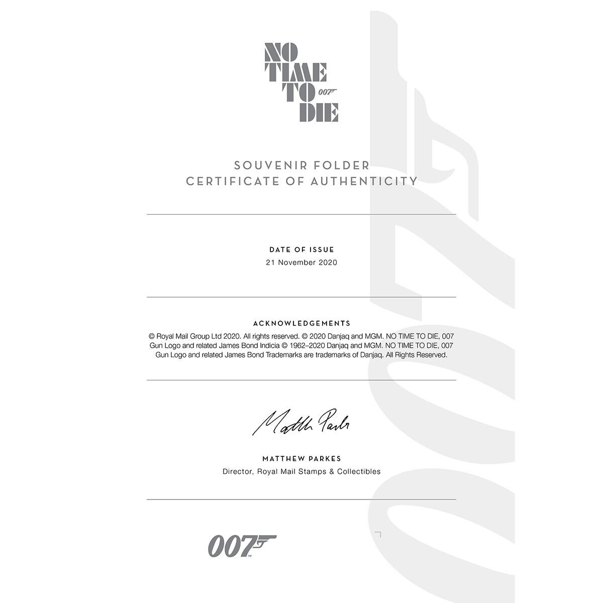 James Bond No Time to Die Royal Mail® Collectable Stamps - Souvenir Folder