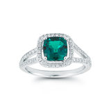 Cushion Cut Lab Emerald and 0.41ctw Diamond Ring, 18ct White Gold
