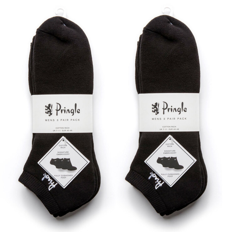 Pringle Men's 2 x 3 Pack Cushioned Trainer Socks in Black, Size 711
