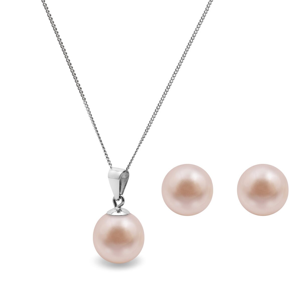 Cultured Freshwater 8.5-9mm Pink Pearl Pendant and Stud Earring Set, 18ct White Gold