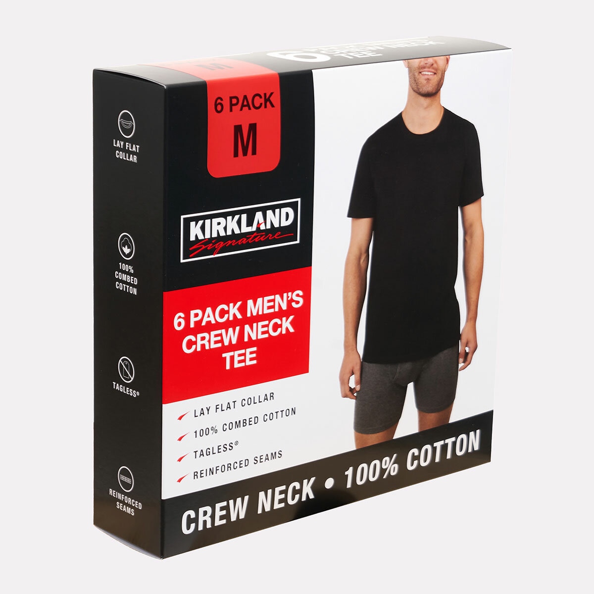 Kirkland Signature Men's Cotton Crewneck T-Shirt, 6 Pack in Black