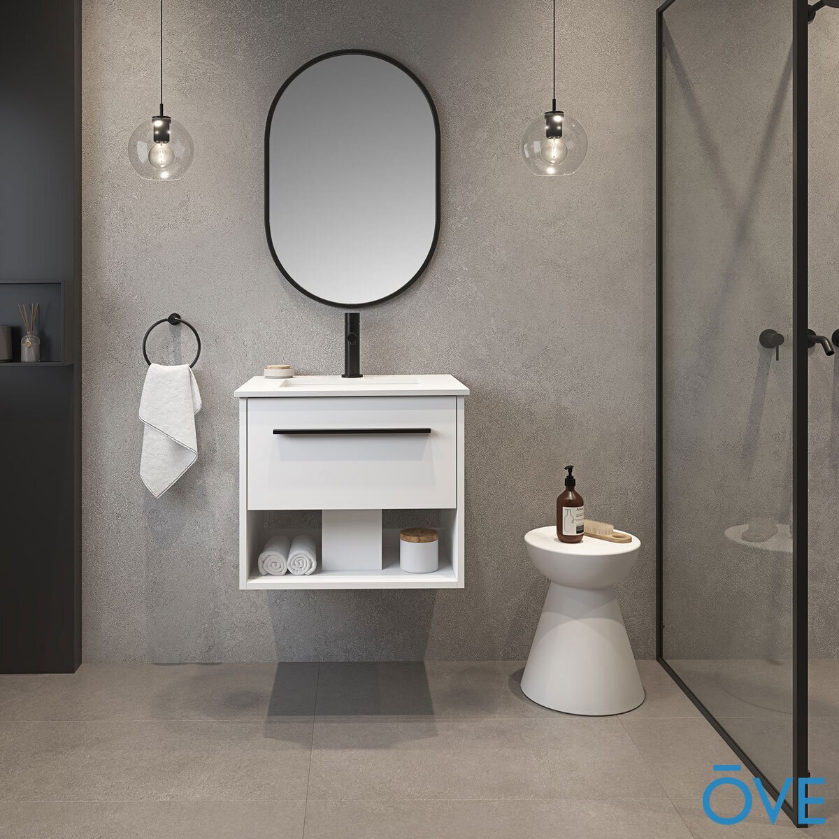 Lifestyle front facing of OVE Camila 610mm in matte white