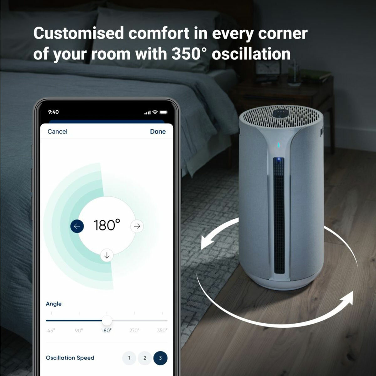 Lifestyle image of Blueair T20i ComfortPure™ 3-in-1 Air Purifier with 350 degree oscillation Lifestyle image of Blueair T20i ComfortPure™ 3-in-1 Air Purifier with 350 degree oscillation
