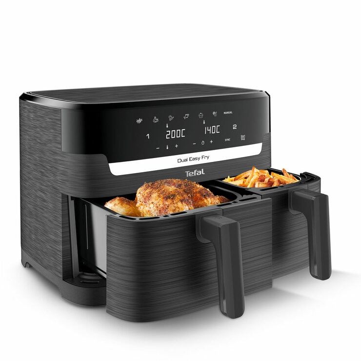 Tefal Easy Fry Dual Air Fryer with cooked inside the drawers