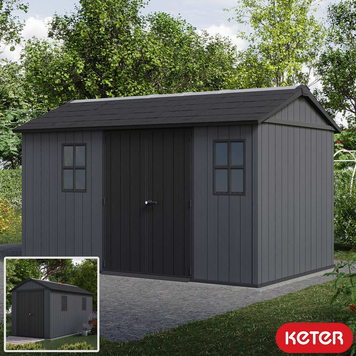 Keter Newton Plus 13ft 5" x 7ft 6" (4.1 x 2.3m) Storage Shed in 2 Configurations