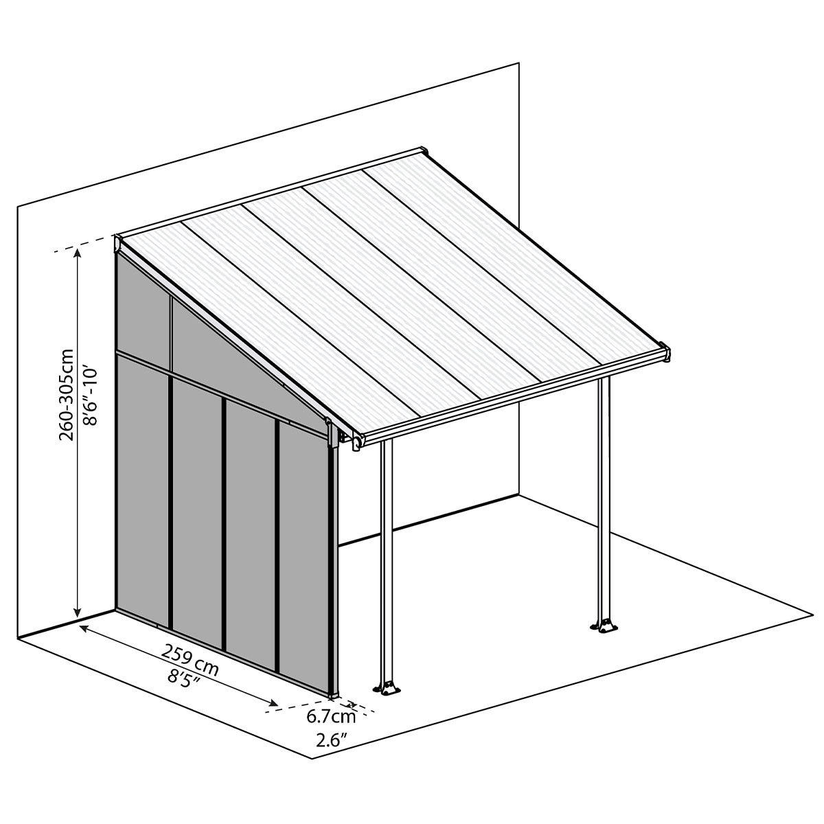 Palram Feria 3 SideWall Patio Cover, Grey, cutout of the Side Wall