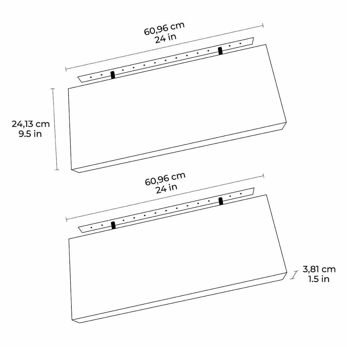 Acacia Floating Wood Shelf, 2 Pack