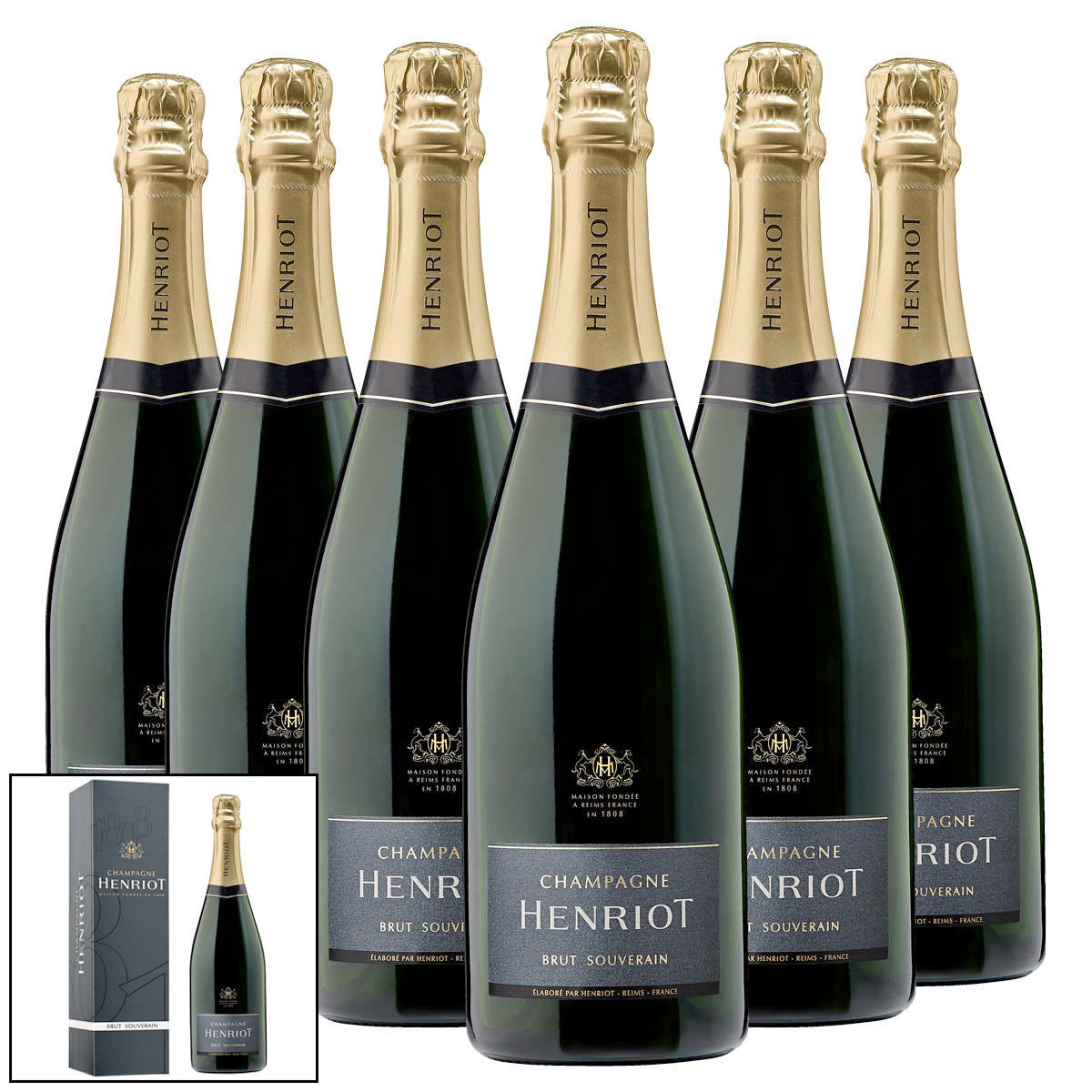 Henriot Brut Souverain Champagne, 6 x 75cl with Gift Boxes