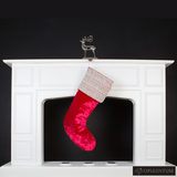 Opulentum Luxury Red Velvet 2 ft (60 cm) Christmas Stocking with Simulated Pearl and Crystal Cuff
