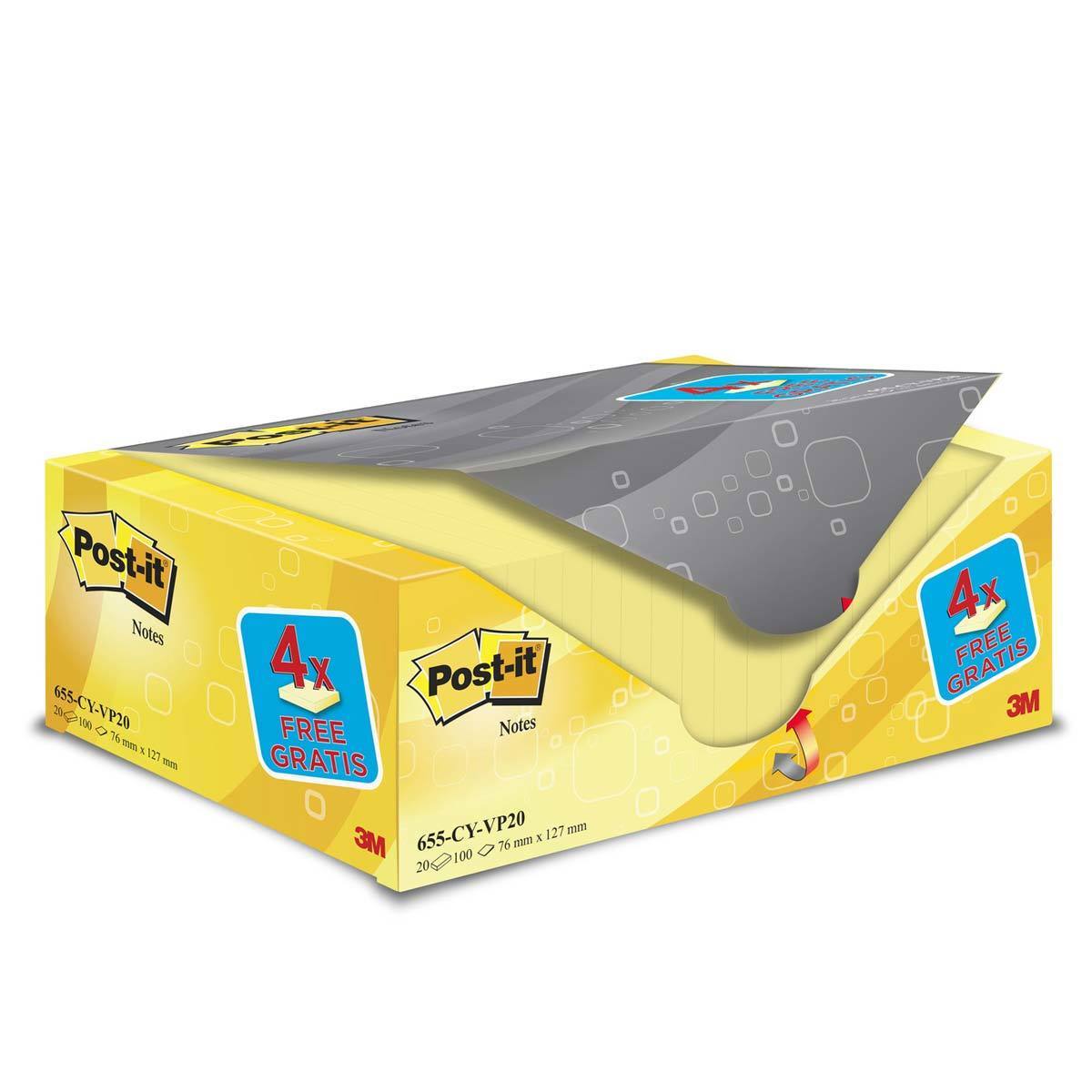 Post-It®+ Sticky Notes, (76 x 127mm) Canary Yellow - 20 Pack