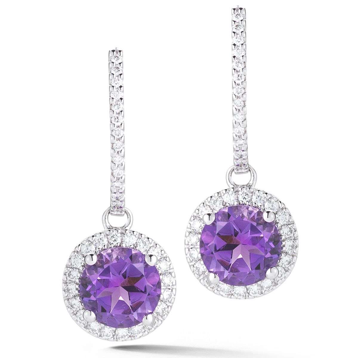 Amethyst and 0.40ctw Round Brilliant Cut Diamond Earrings, 18ct White ...