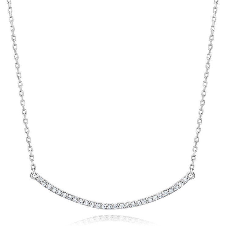 0.30ctw Round Brilliant Cut Diamond Curved Bar Necklace, 18ct White ...
