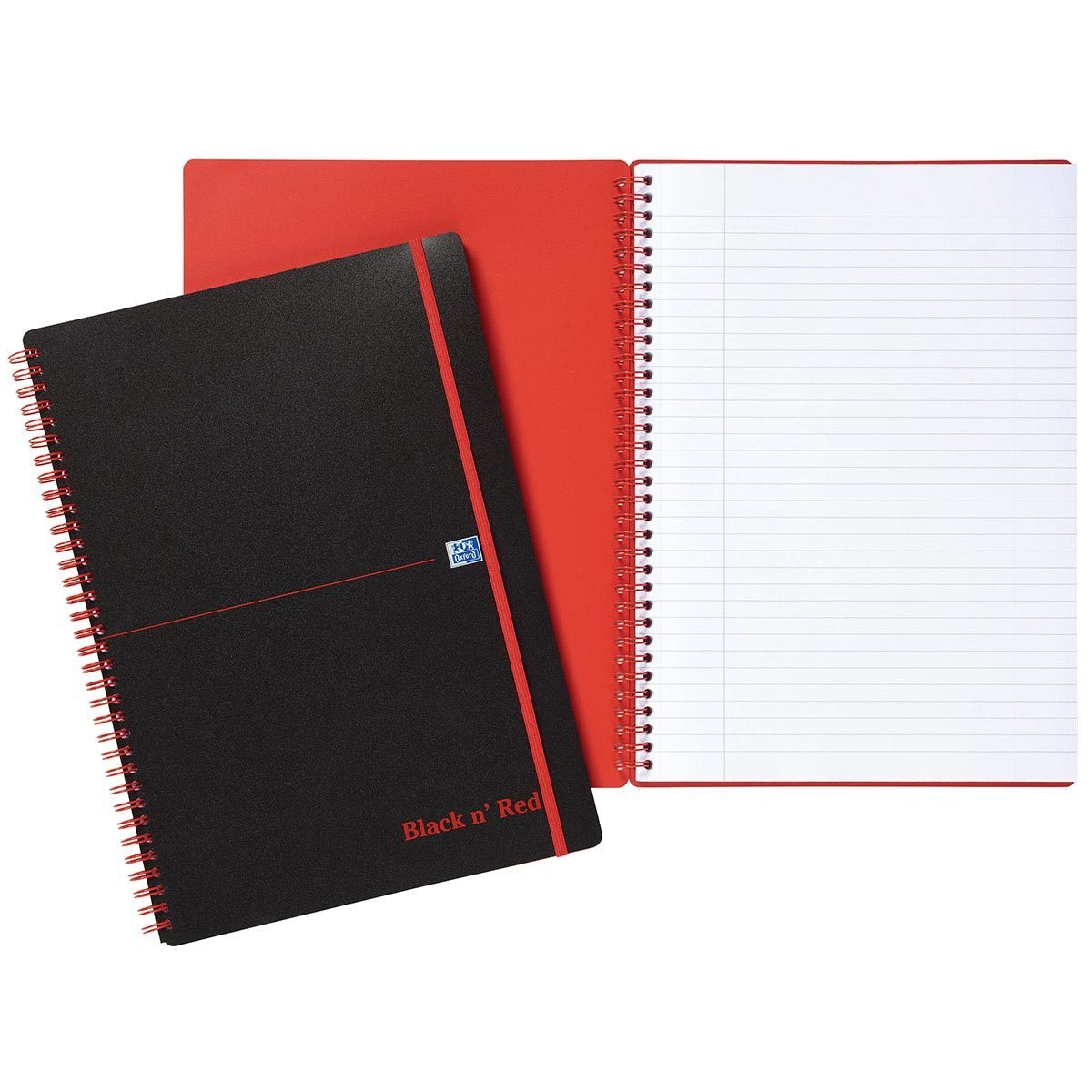 Black n Red A4 Wirebound Elasticated Notebook 90gsm 140 Pages Pack of