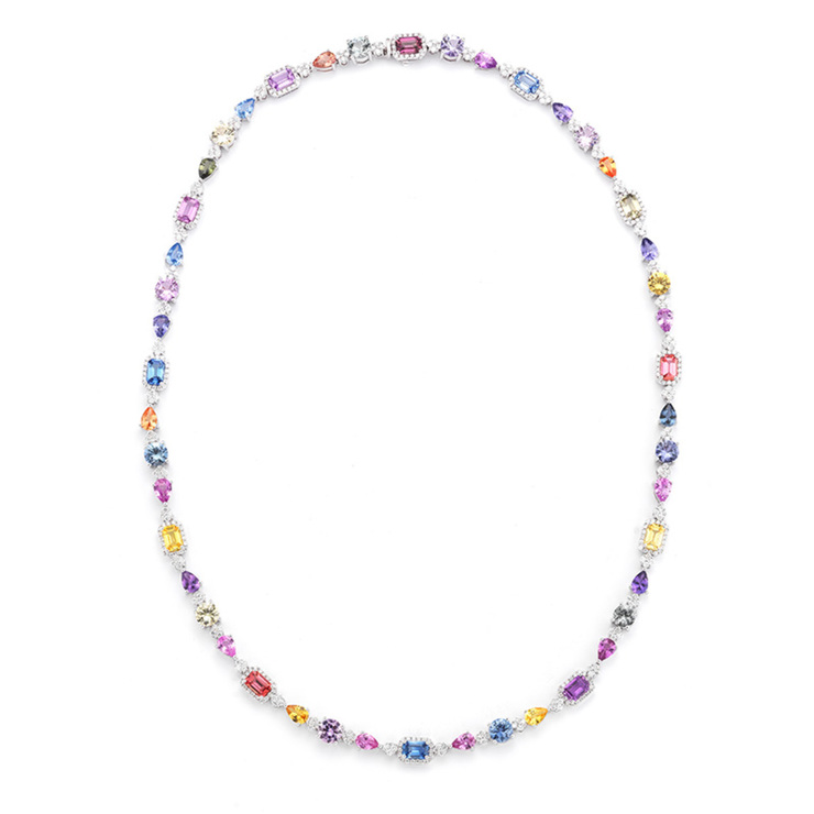 Multi Sapphire and 3.40ctw Diamond Necklace, 18ct White Gold | Costco UK