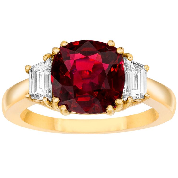 3.94ct Cushion Cut Ruby and 0.71ctw Diamond Ring, 18ct Yellow Gold Costco UK