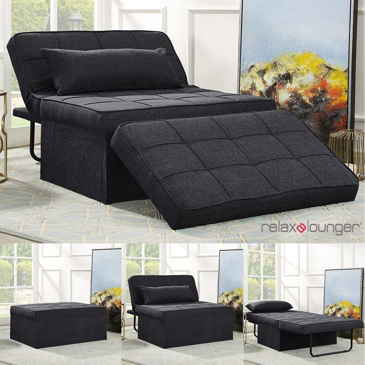 Ottoman Chair Sofa Bed Relaxer Grey Multi Functional Positional