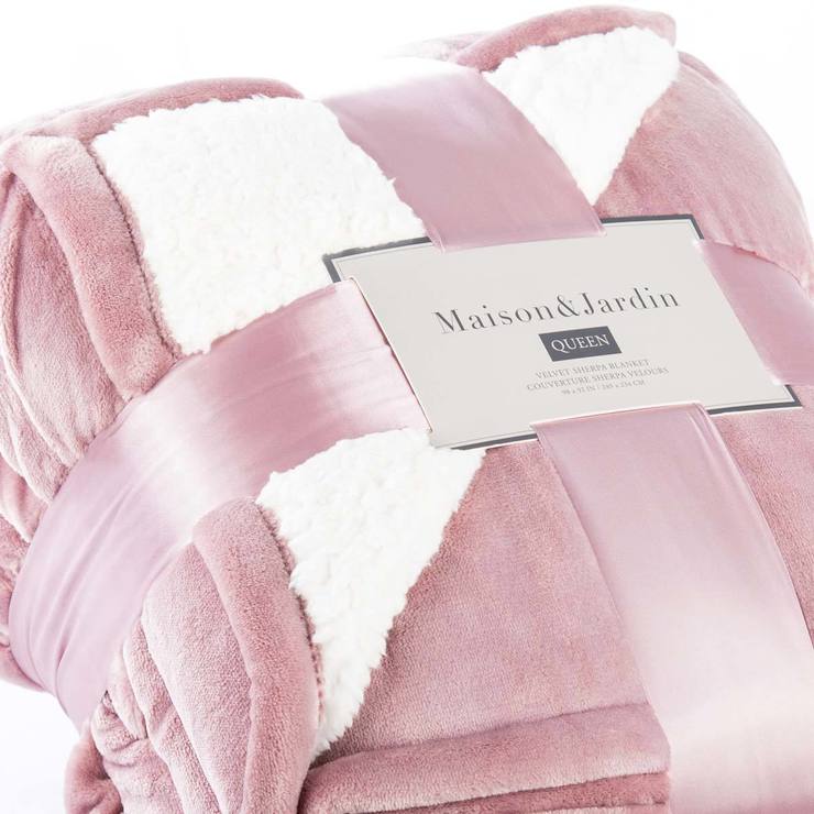Maison & Jardin Queen Velvet Sherpa Blanket in Woodrose ...