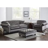 Bordeaux Button Back Grey Velvet 3 Seater Sofa