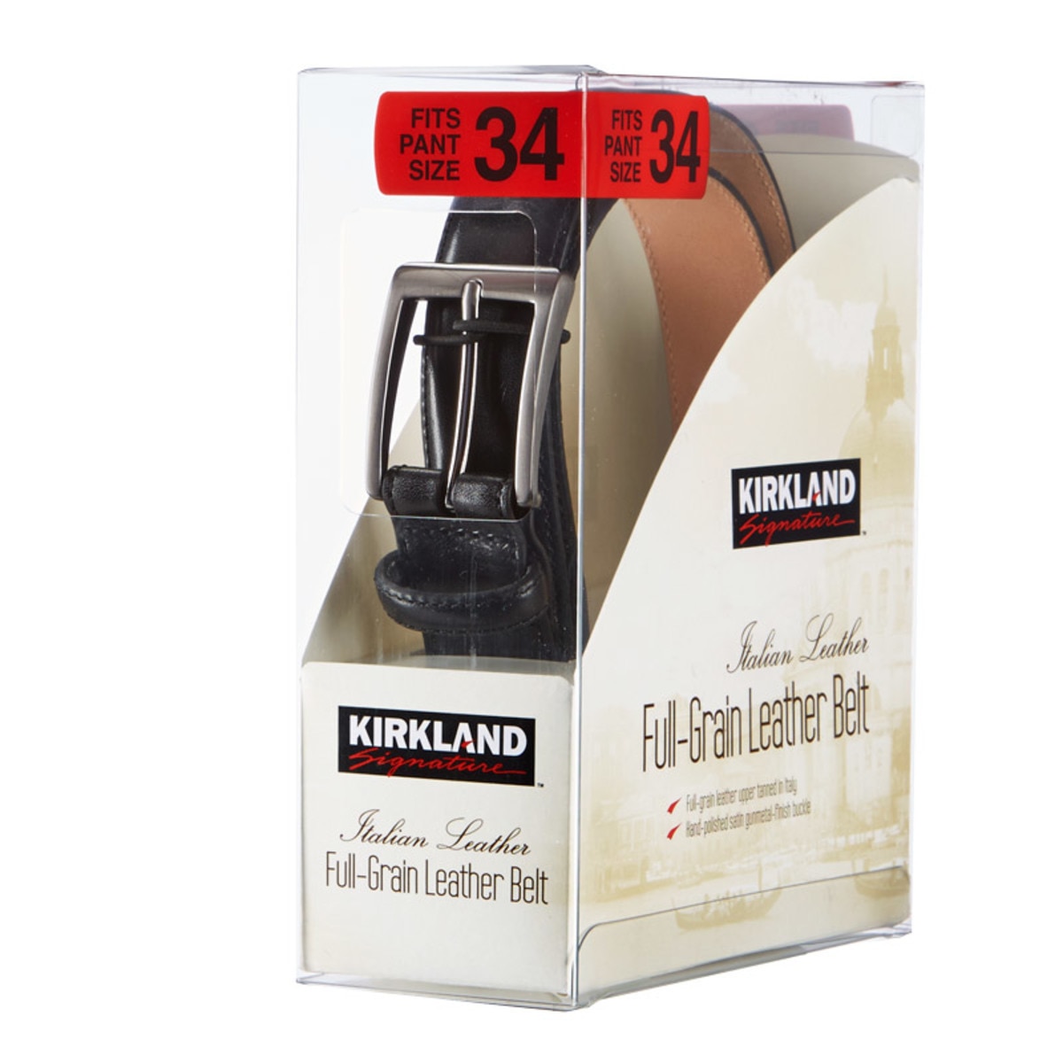 Kirkland Signature Mens Leather Belt in Black Waist 30 Costco UK