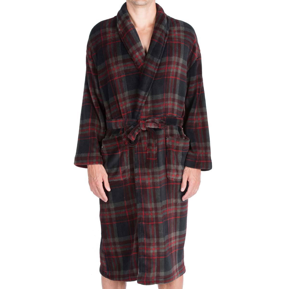 Majestic Men's Plush Fleece Robe in Black Plaid, S/M Co...