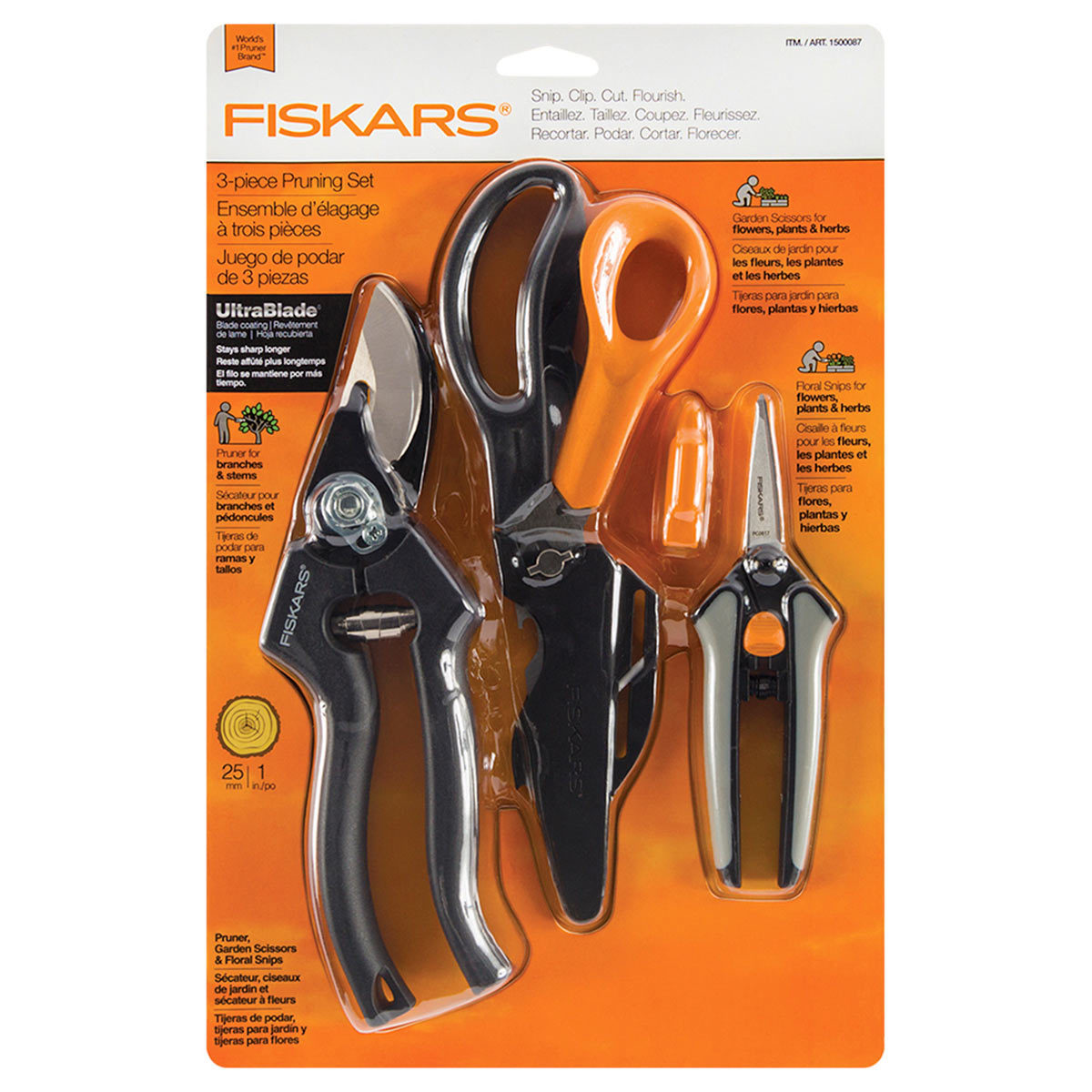 Fiskars 3 Piece Pruning Tool Set - Pro Pruner + Garden Scissors + Pruning Snip