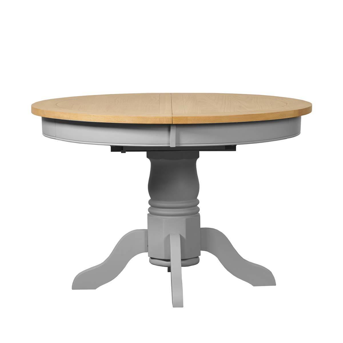 Bordeaux Painted Light Grey Round Extending Dining Table + 4 Chairs, Seats 4-6 | Costco UK