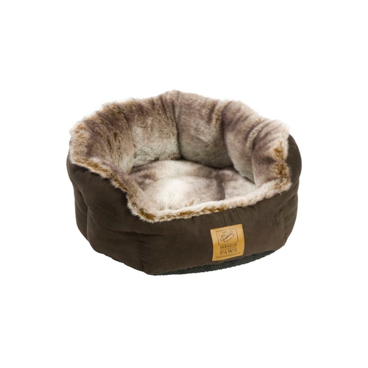 House of Paws Faux Suede & Arctic Fox Faux Fur Pet Bed with Antislip
