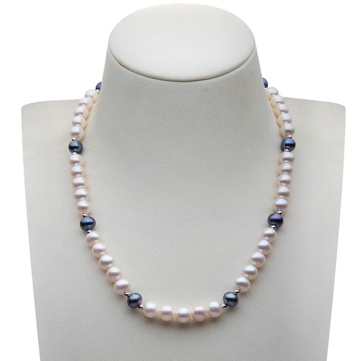 88.5mm Cultured Freshwater Black and White Pearl Necklace, 18ct White