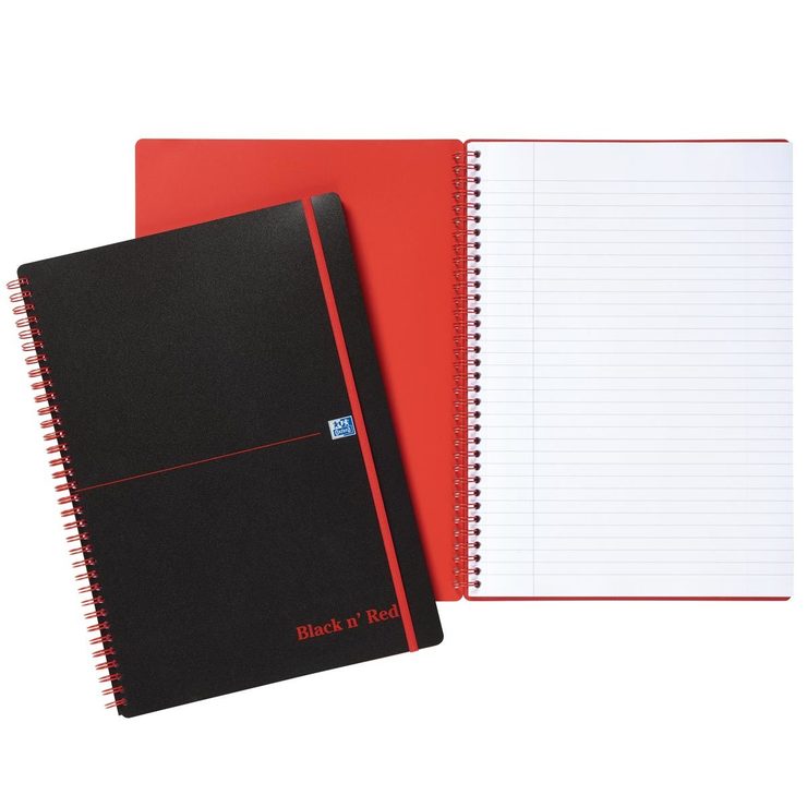 Black N Red A5 Notebook - 100 Ruled Pages, Wirebound With Card Cover