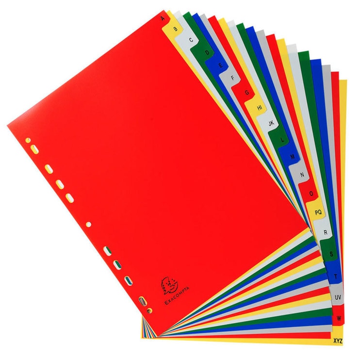 A4 Coloured AZ 20 Tabs Dividers 5 Packs of 20 Dividers