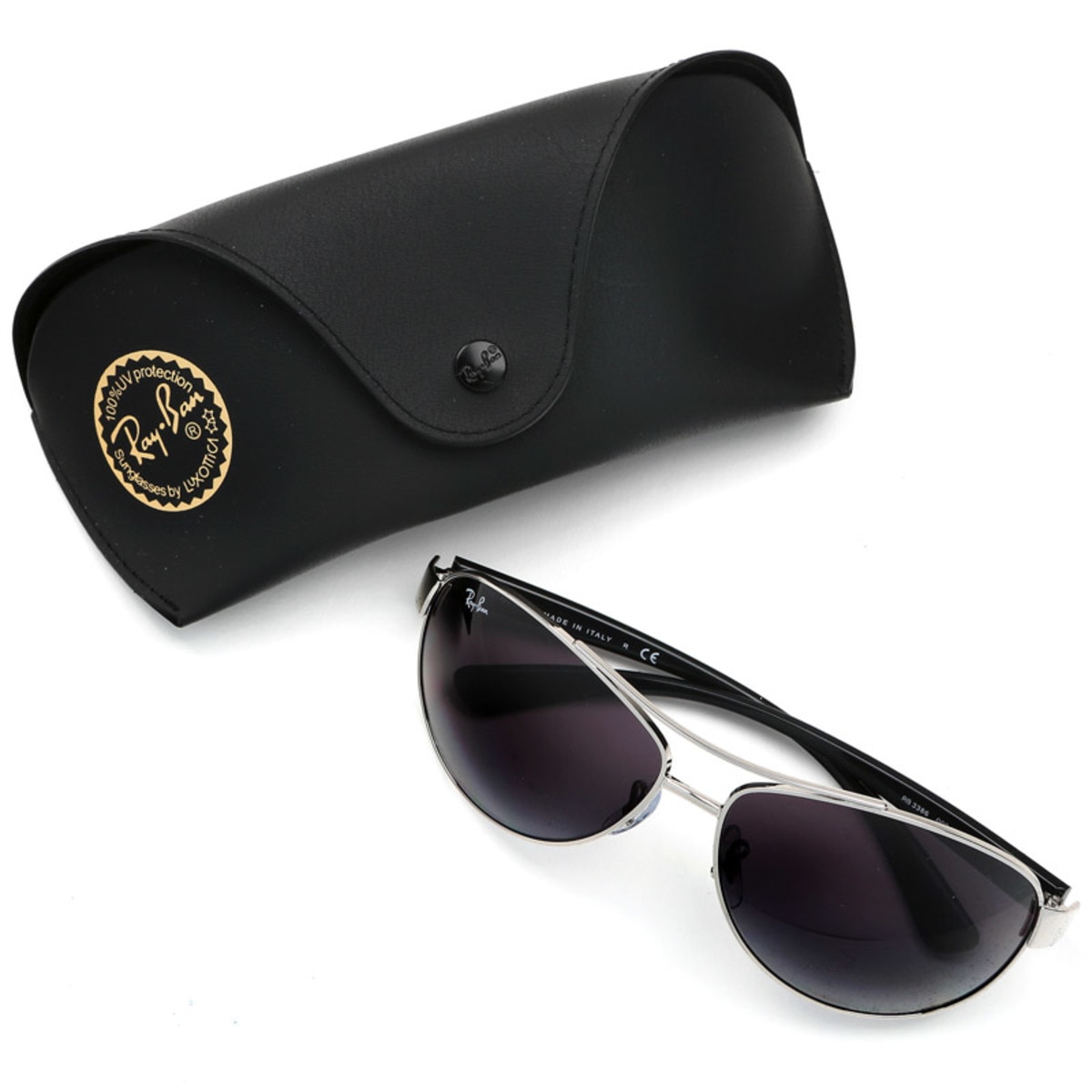 Ray-Ban Aviator Silver & Black Sunglasses with Grey Lense...